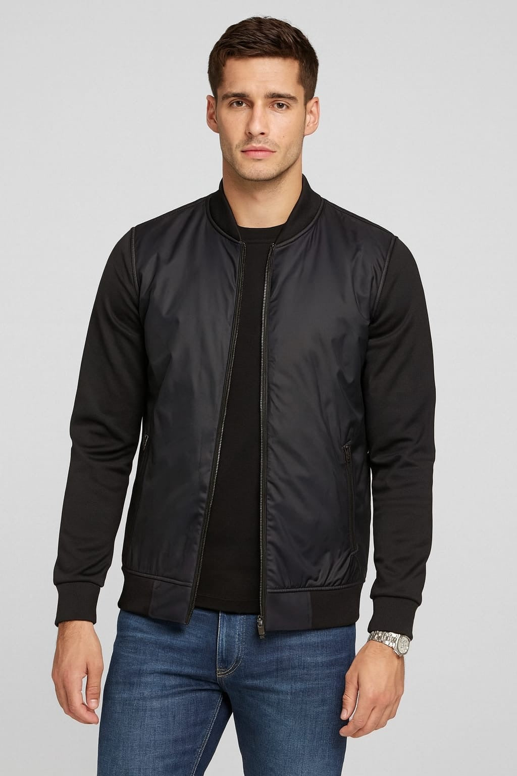 Men black bomber jacket