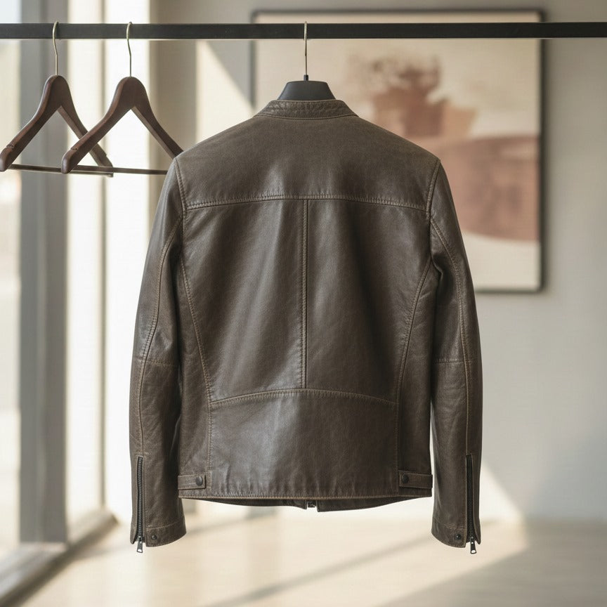 Brown Stand-Collar Leather